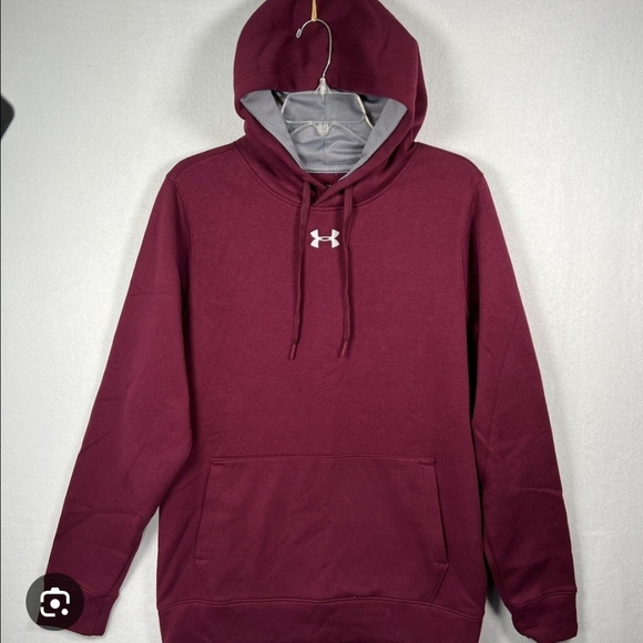 Under Armor Hoodie Men M Hustle Burgundy Fleece Pull Over Casual Warm Y2K Winter - Picture 3 of 16